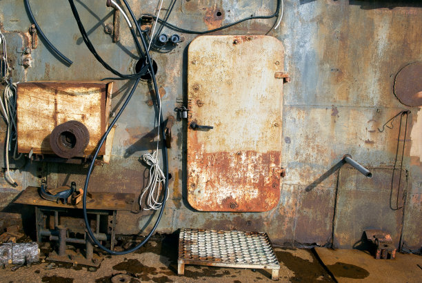 工业门生锈的金属脏墙背景，技术细节很多图片下载