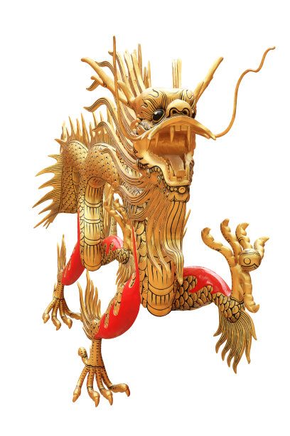 白色背景上的中国金色龙素材图片