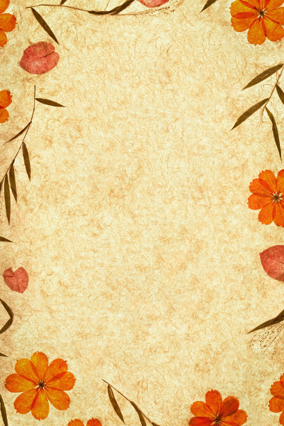 手工回收的花和叶纸背景。图片下载