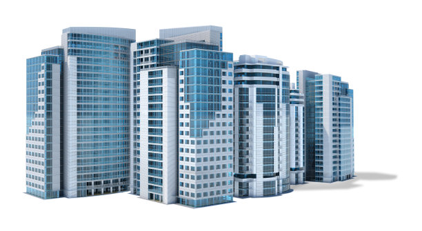 金融商业中心与办公楼隔离在白色背景上图片下载