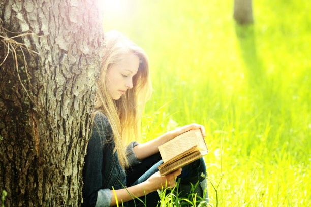 在阳光明媚的草地上读书图片下载