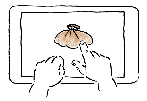 一个想在平板电脑上买礼物的小孩。图片下载