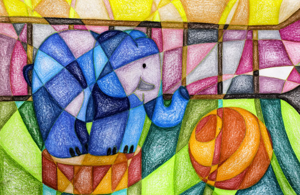 Kit在马戏团里画大象图片下载