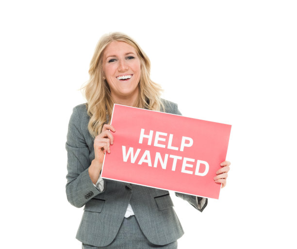 兴高采烈的女商人举着招聘告示图片下载