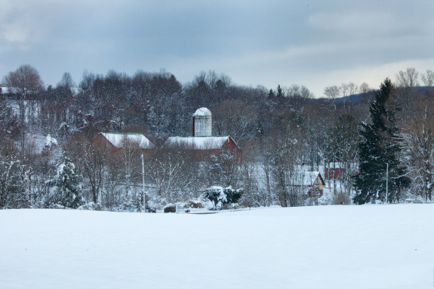 新英格兰的红谷仓，初冬图片下载