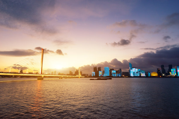 杭州现代城市的天际线，蓝天图片下载