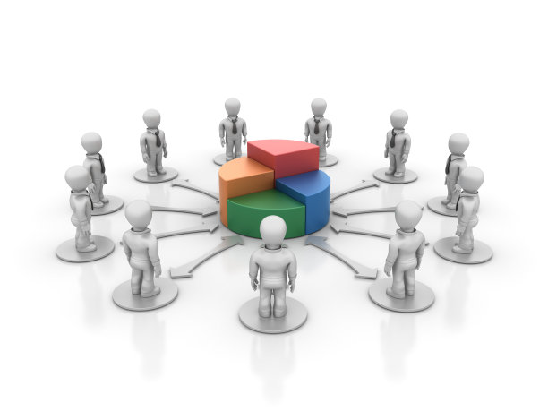 团队工作人员与饼图- 3D渲染图片下载