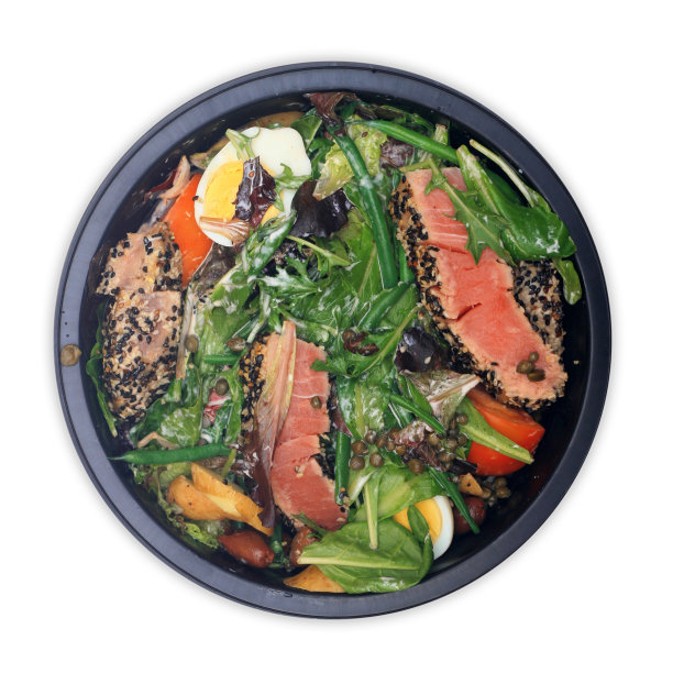 沙拉:芝麻金枪鱼，田园蔬菜，扁豆，刺山柑，Calamata橄榄图片下载