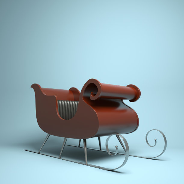 红色圣诞老人雪橇的模型，上面有银色的滑轨图片下载