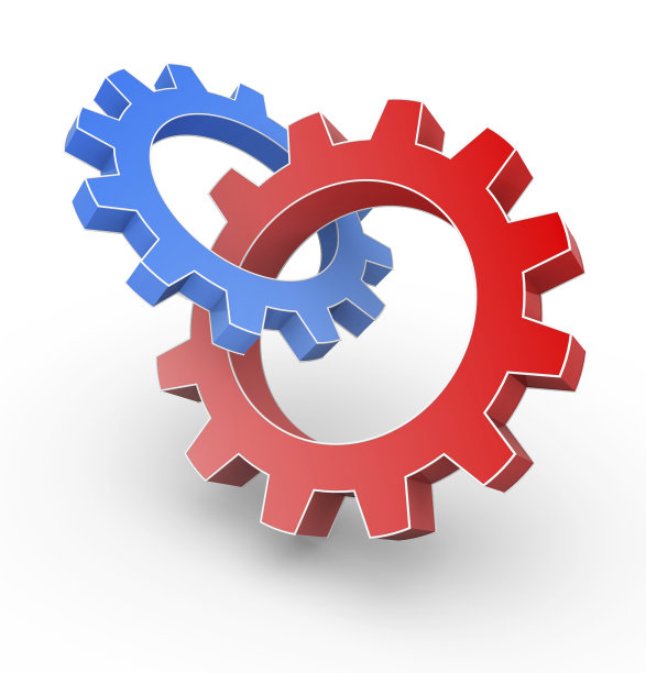 两个不同颜色的齿轮连接在一起图片下载