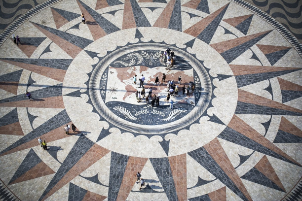 里斯本马赛克罗盘玫瑰与世界地图图片下载