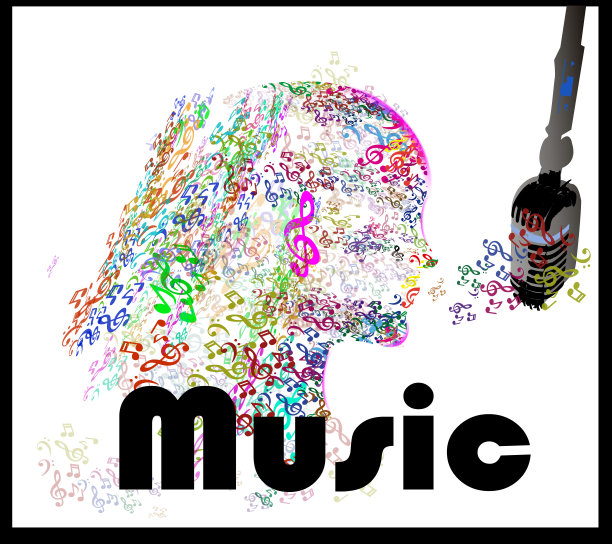 女人的肖像剪影在乐谱上做图片下载