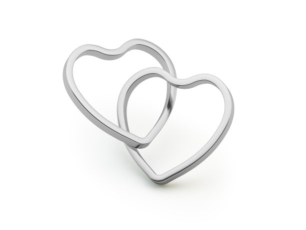 两颗白金心在白色背景上联合图片下载