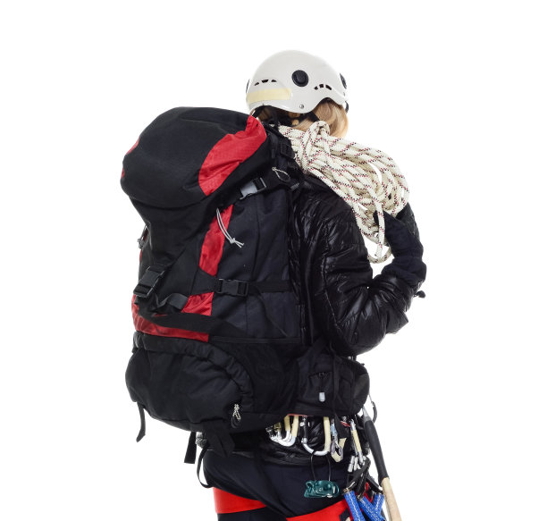 女性攀登者向外看的后视图图片下载