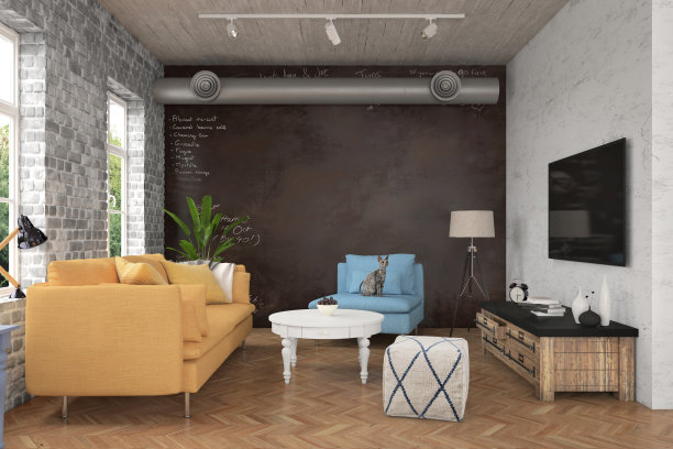 有沙发和扶手椅的现代客厅图片下载