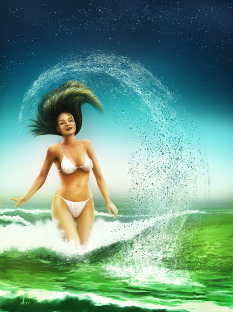 数字绘画。女人从水里出来图片下载