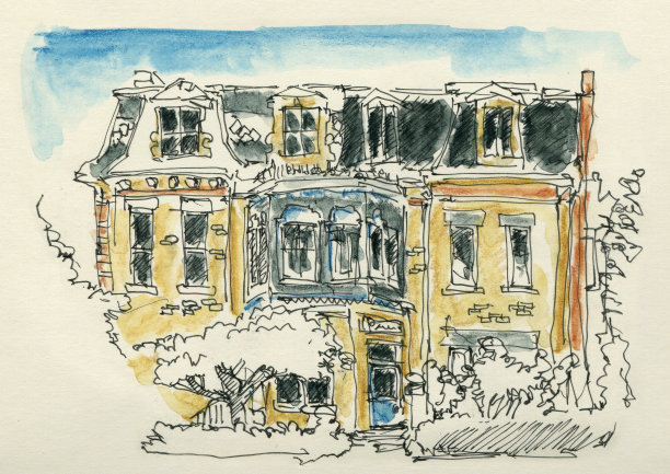 维多利亚住宅多伦多水彩水墨素描图片下载