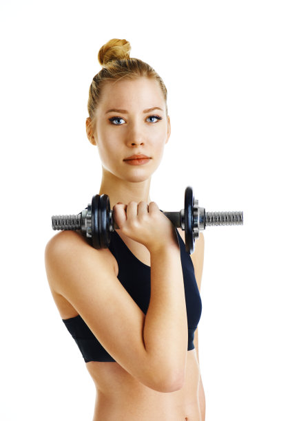 金发苗条女孩举重训练图片下载