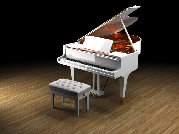 木地板上的白色钢琴图片下载