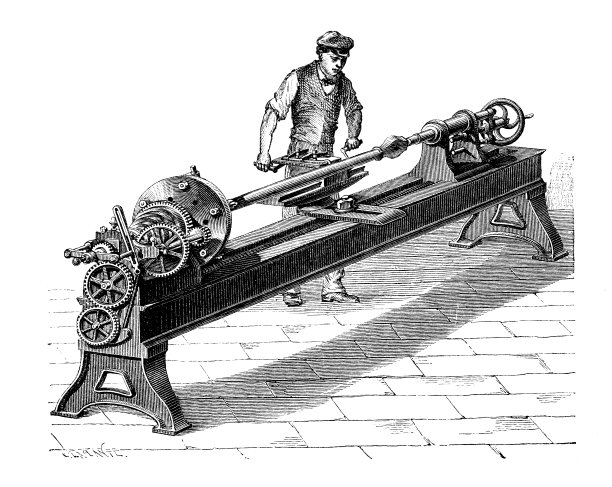 古董插图的机械工业工厂，工人和机器图片下载