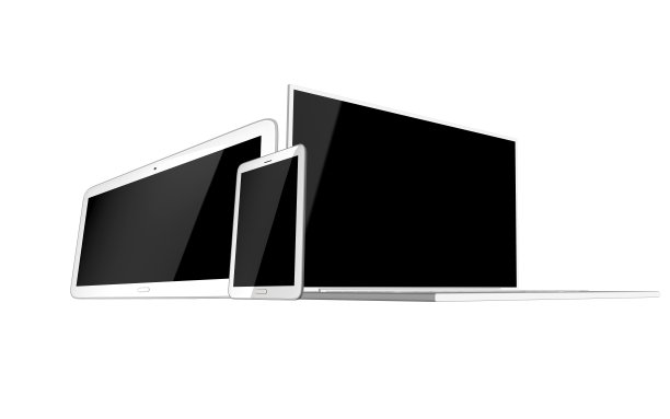 空白手机平板电脑和笔记本电脑的白色背景图片下载