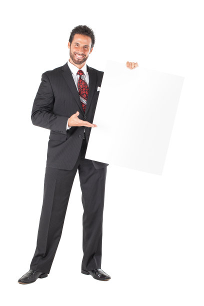 带着空白标志的快乐商人图片下载