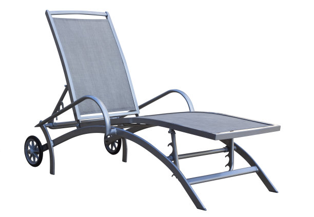 铝制帆布躺椅与两个轮子隔离在白色背景上图片下载
