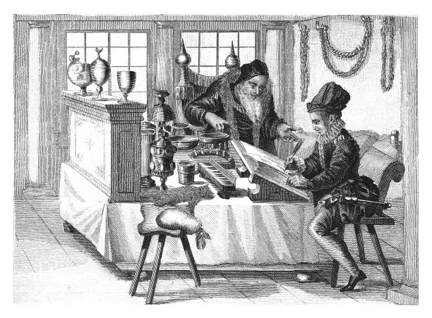 16世纪商人办公室(古董木刻)图片下载