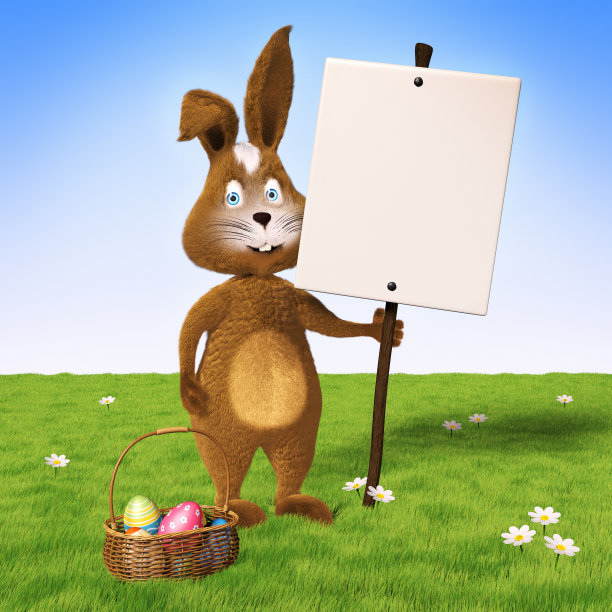 复活节兔子举着空白的牌子图片下载