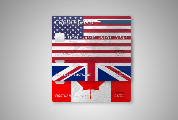 美国，英国和加拿大的信用卡梯度背景图片下载