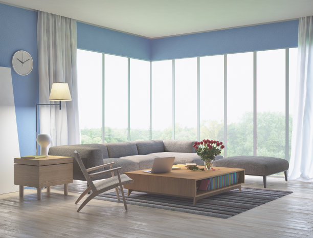 一个极简主义客厅的三维渲染图片下载