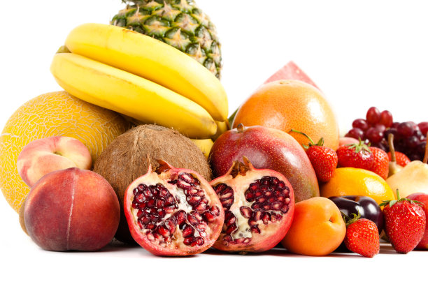 彩色成熟的水果组成在白色的背景图片下载