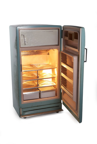 一张打开的复古冰箱的照片图片下载
