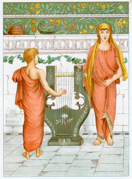 珀尔修斯正在学习弹奏七弦琴图片下载