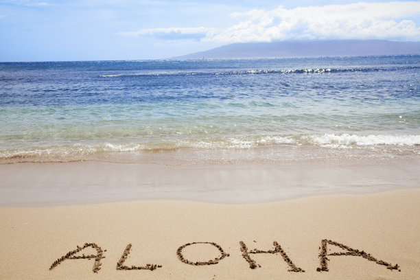 热带夏威夷海滩海洋天空式ALOAH欢迎度假图片下载