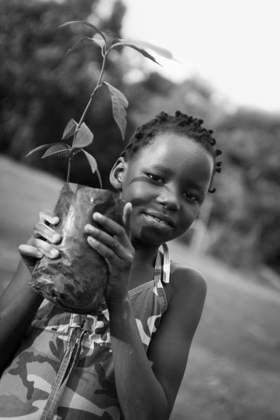 非洲女孩抱着芒果树图片下载