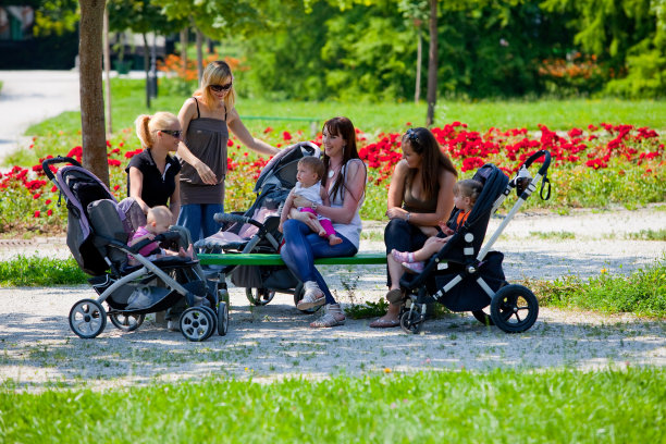 公园里的年轻妈妈们图片下载