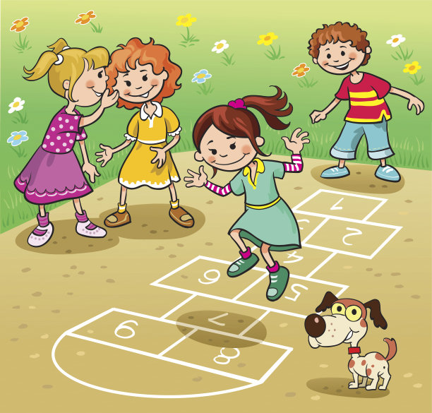 孩子们在玩跳房子游戏图片下载