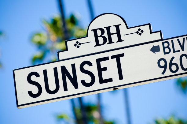 加利福尼亚州比弗利山日落大道的标志图片下载