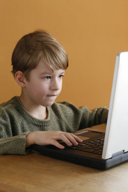 用笔记本电脑工作的男孩图片下载