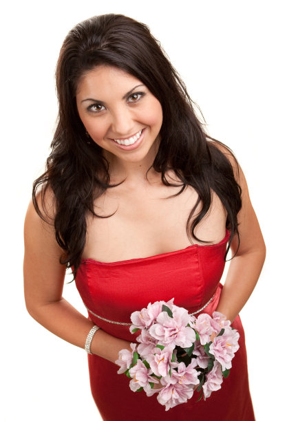 穿着红色礼服的伴娘被孤立在白色上图片下载