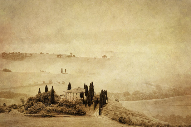 托斯卡纳的农场，复古照片图片下载