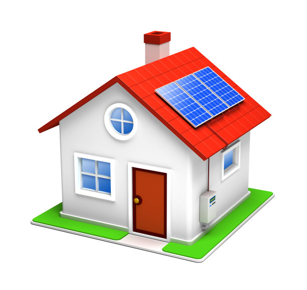 漂亮的小房子，太阳能板孤立在白色上图片下载