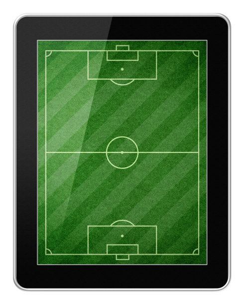 足球游戏在数字平板电脑上孤立的白色背景图片下载
