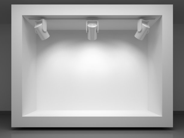 带有聚光灯的3d玻璃橱窗图片下载