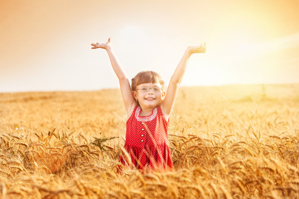 小女孩在麦田里图片下载