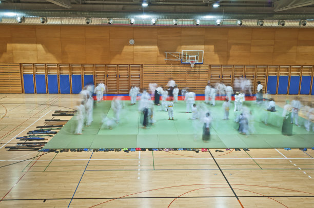 合气道练习者在体育馆训练图片下载