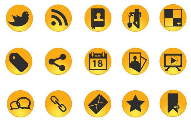 橙色圆形社交媒体图标集图片下载