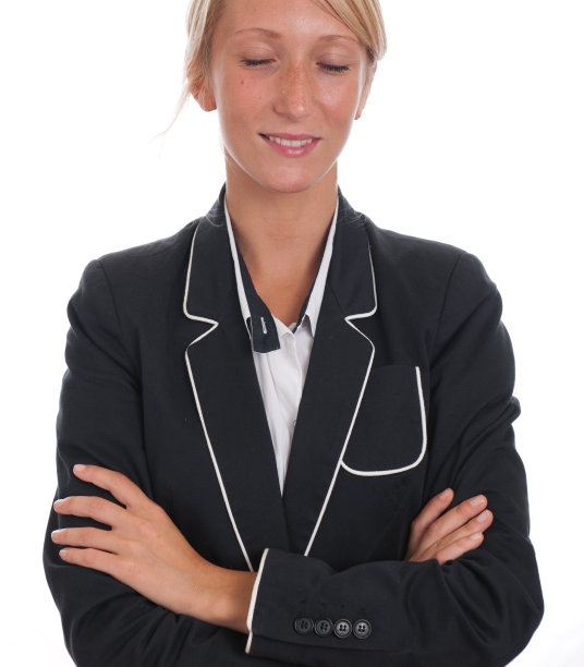 金发女商人抱着胳膊，工作时睡觉图片下载