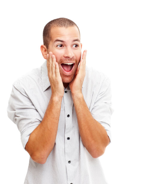 兴奋和惊讶的年轻人对白色图片下载